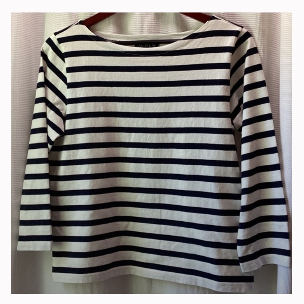 J.Crew Classic Mariner Boatneck Tee * Ivory & Navy* Small